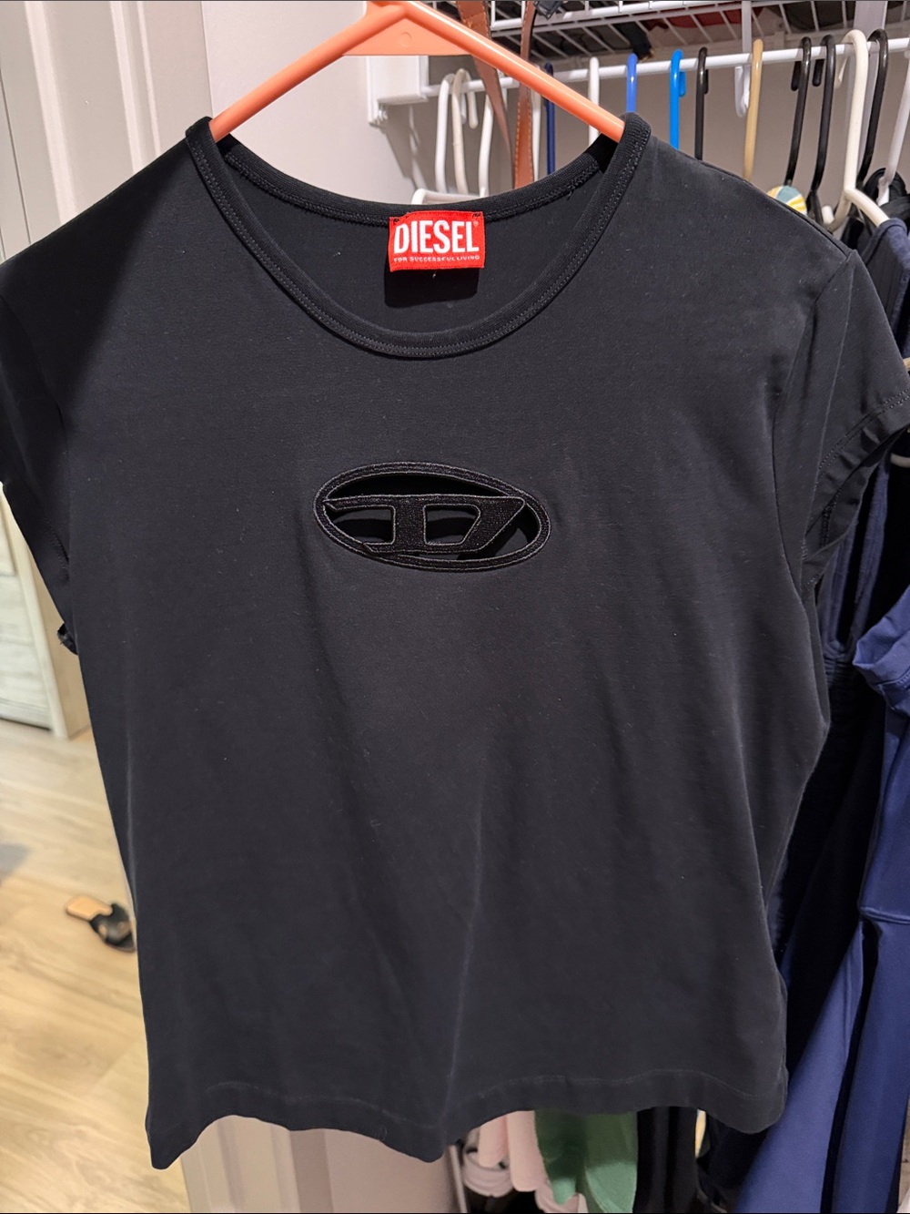 Diesel Black Short-Sleeve Tee with Tonal Oval Emblem